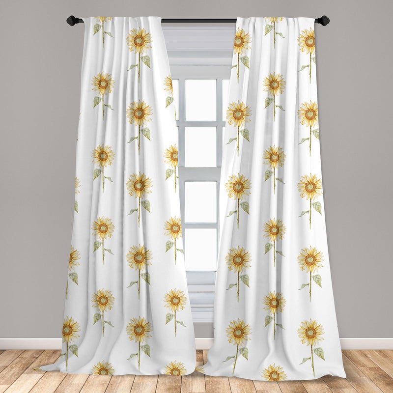 Lunarable Sunflower Window Curtains, Hand Drawn Floral Pattern Watercolor Effect Nature Illustration, Lightweight Decor 2-Panel Set with Rod Pocket, Pair of - 28" x 63", Green Ginger - Image 3